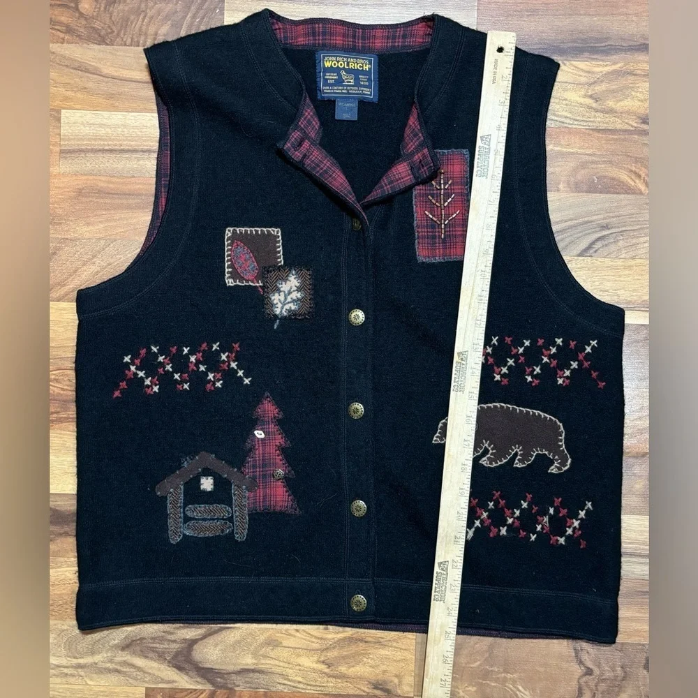 Woolrich 100% Boiled Wool Button Front Vest Sleeveless Cabin Lodge Black Size L